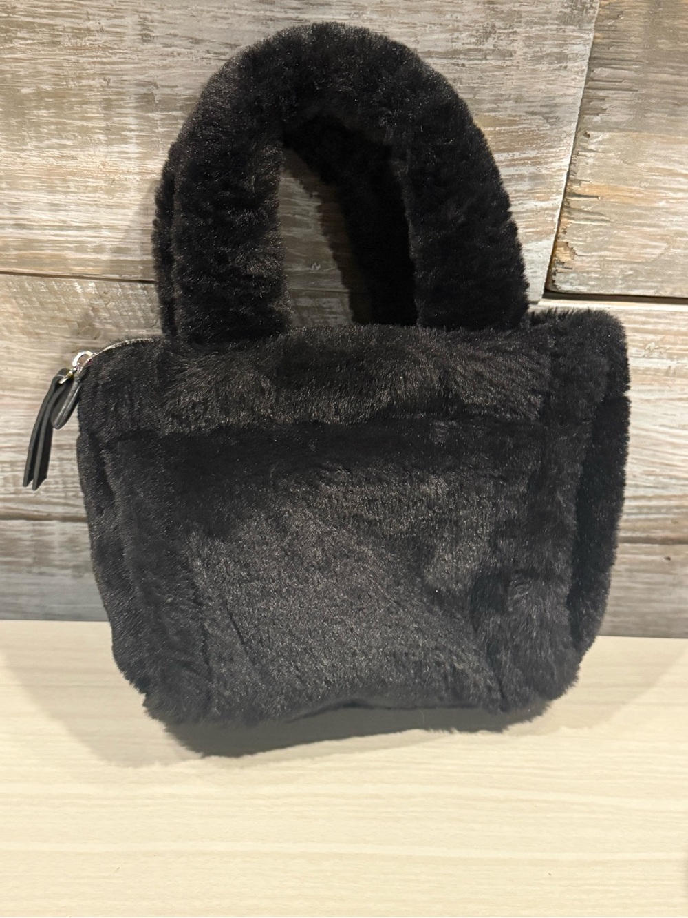 Juicy faux fur Plush Black Tote with Rhinestone Accent - Picture 5 of 5